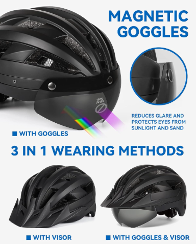 FUNWICT MTB Helmet – Rechargeable LED, Visor & Glasses for Men & Women